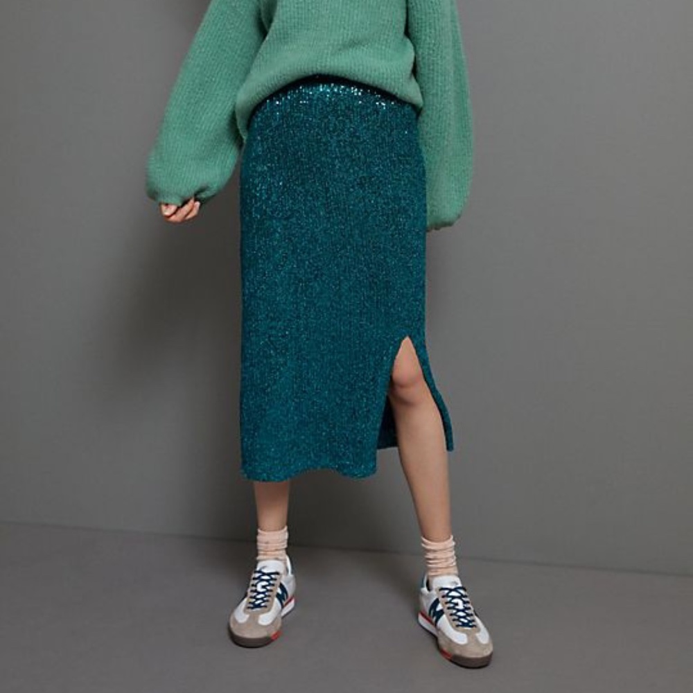 Anthropologie Maeve Alicia Sequined Midi Skirt